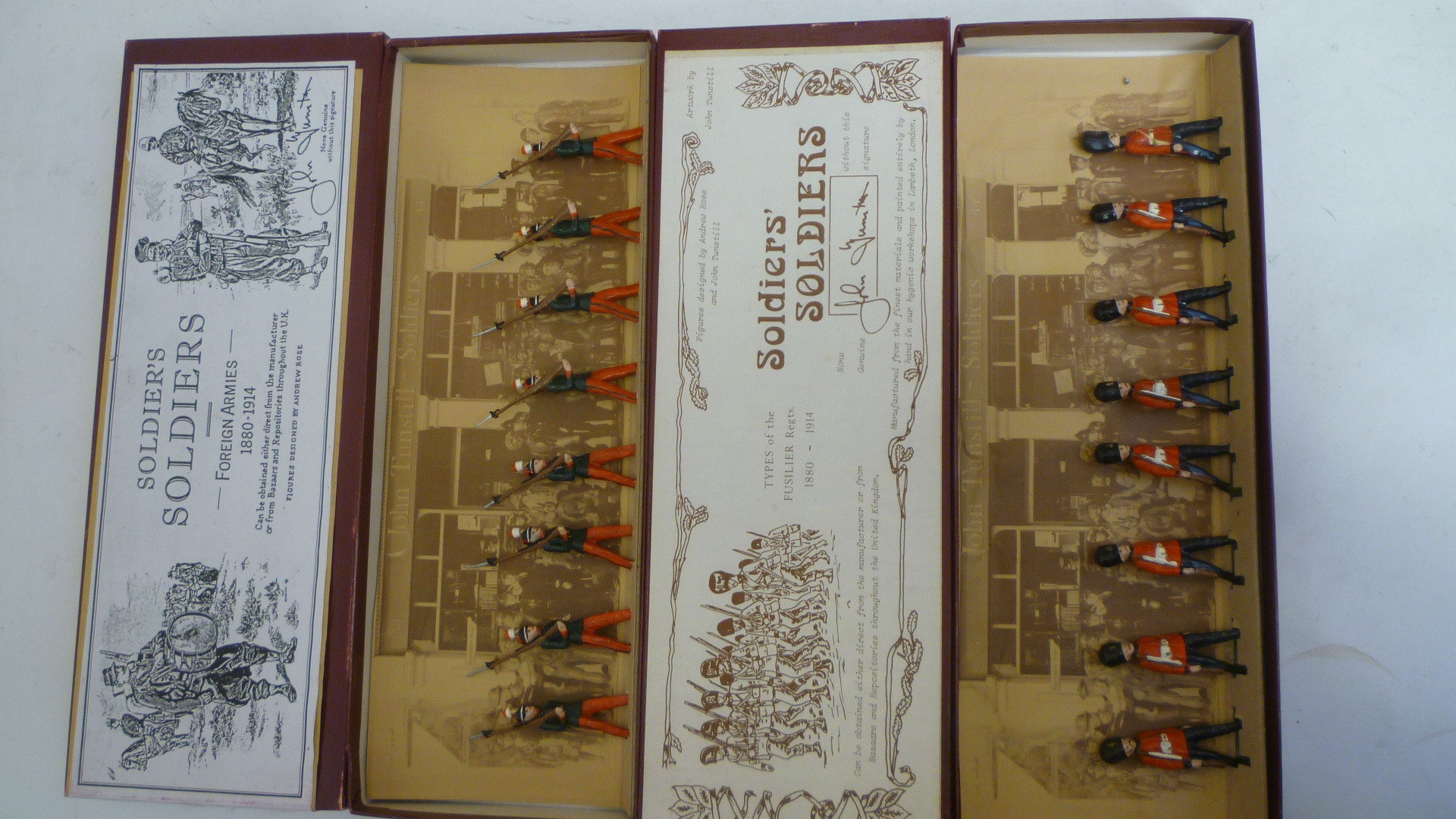 Two sets of 54mm lead "Soldiers' Soldiers" by John Tunstill No 32 Fusiliers 1880-1914 and No 332 San Image