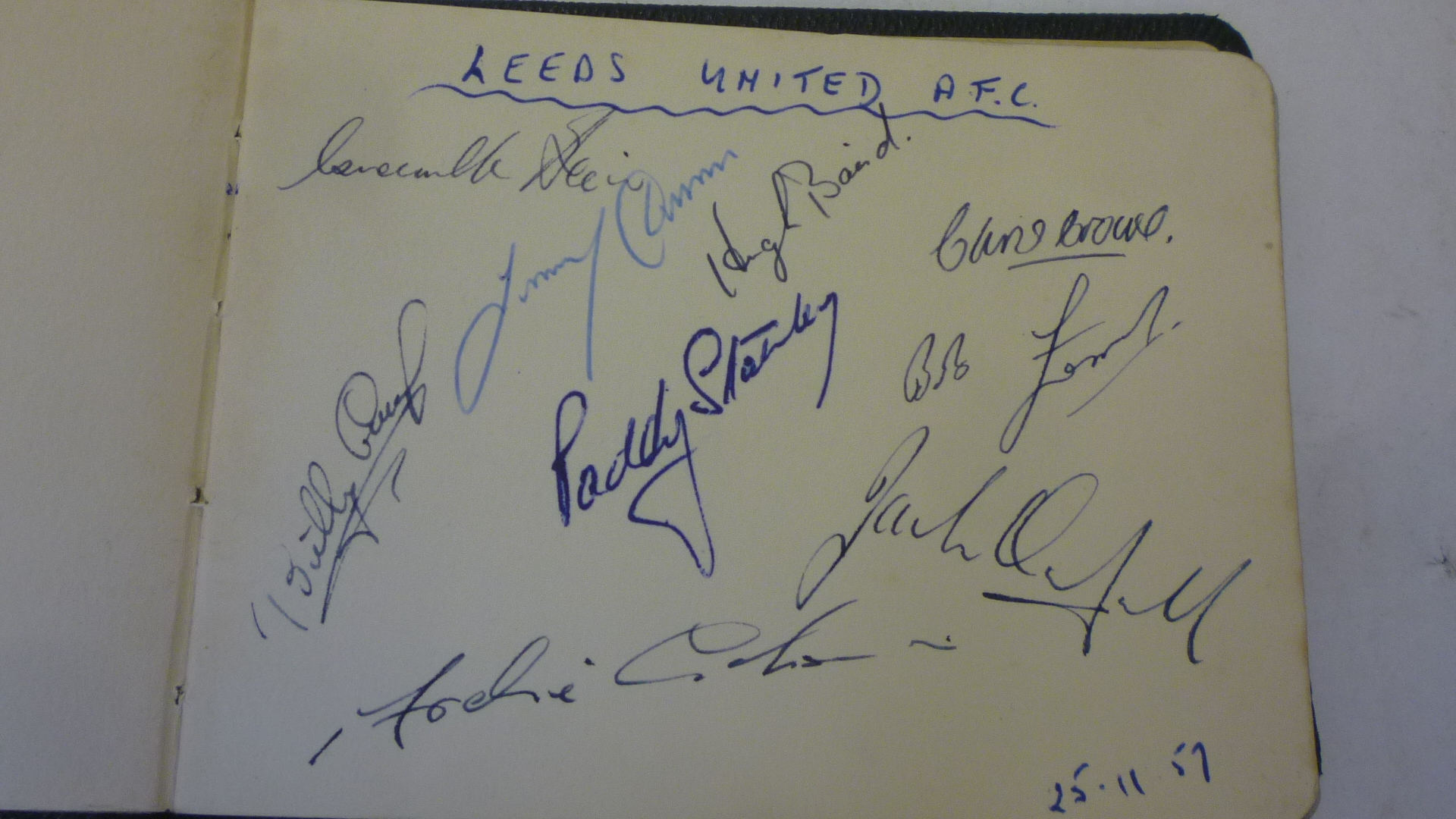 An album of autographs including Bill Shankly and Leeds United F.C. (1957) comprising nine names Image