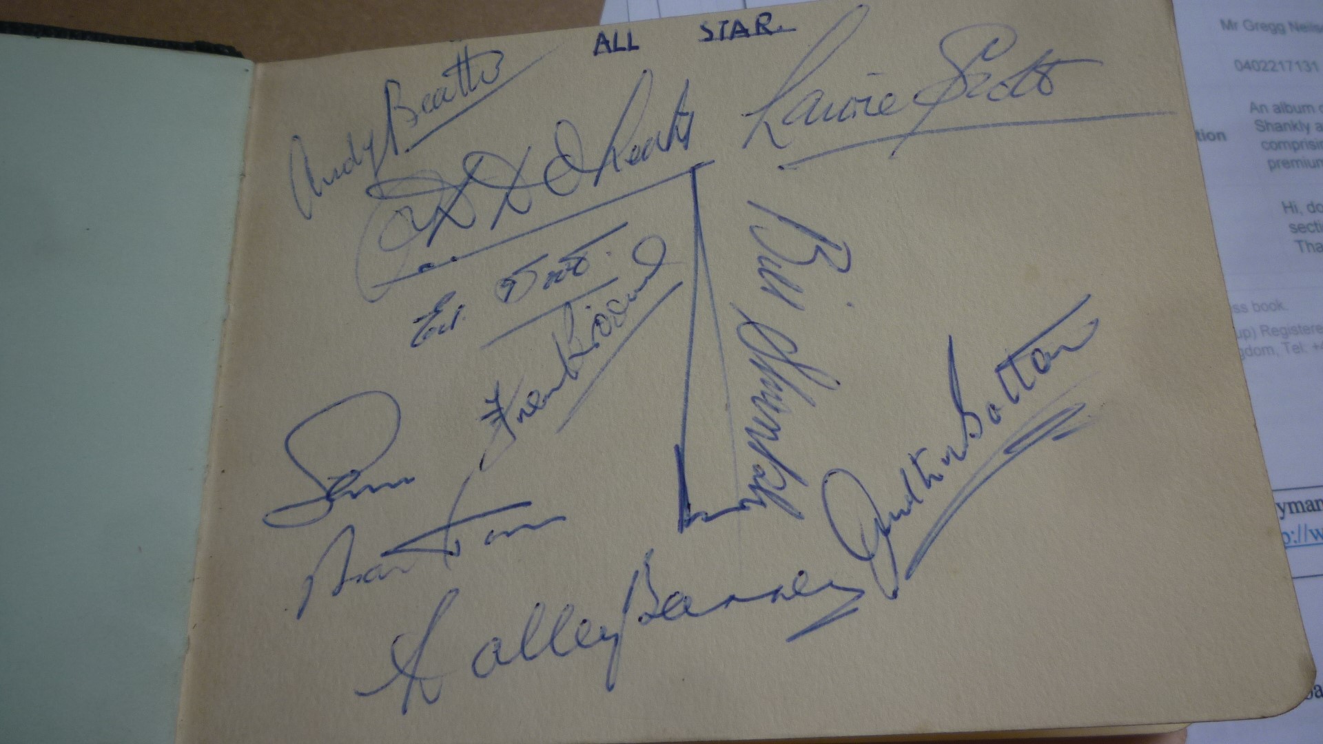 An album of autographs including Bill Shankly and Leeds United F.C. (1957) comprising nine names Image