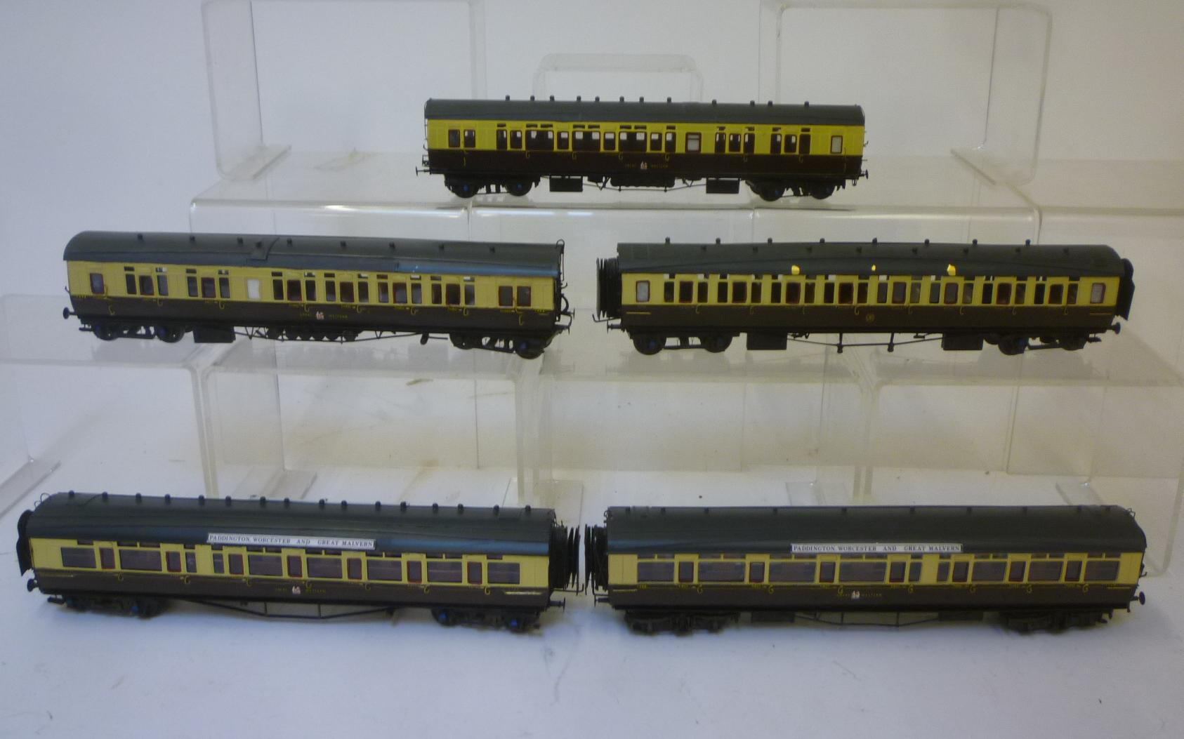 Five kit built brass G.W.R. coaches including two slip coaches Image