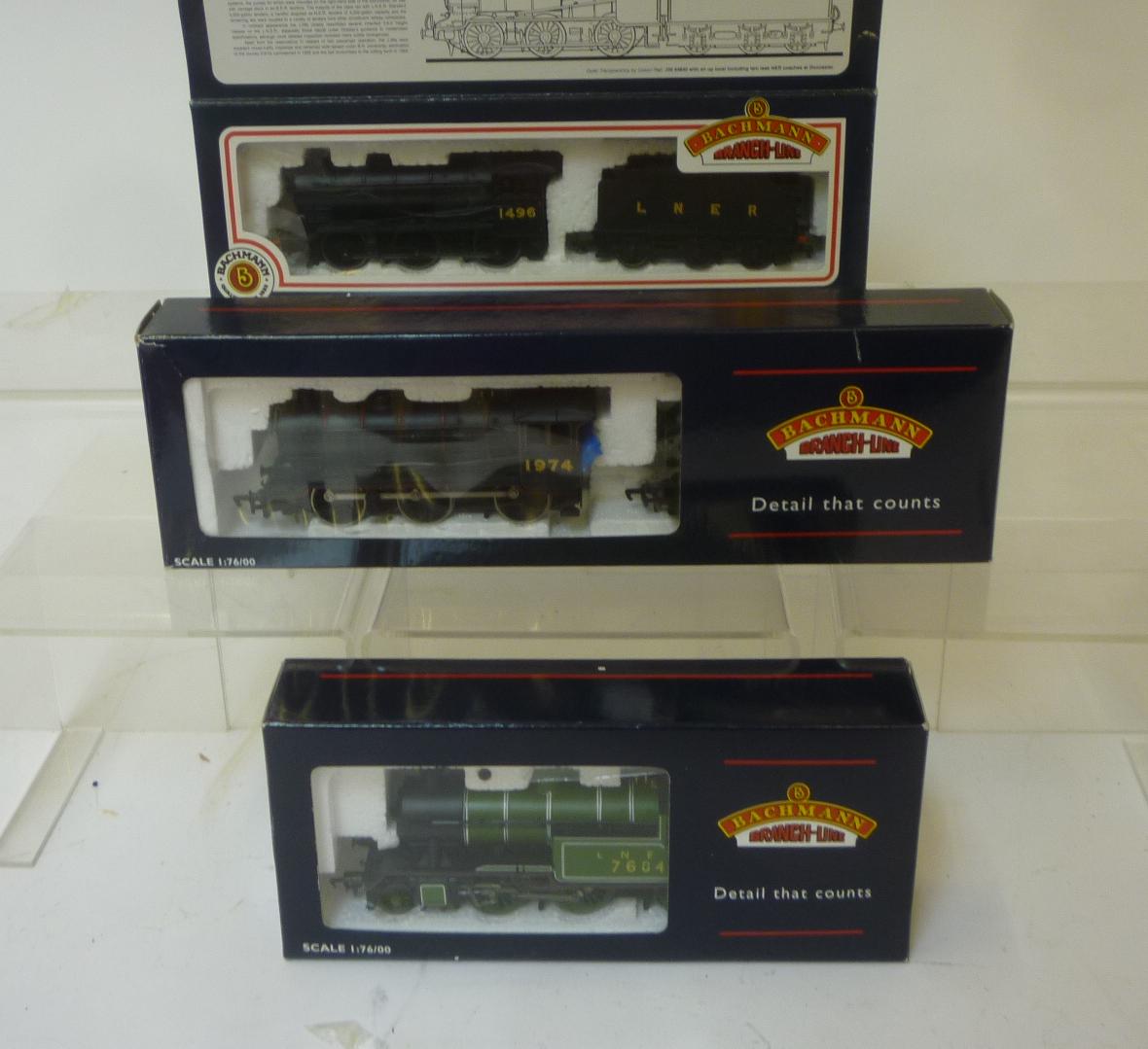 Three Bachmann locomotives comprising L.N.E.R. V3 tank and two L.N.E.R. J39 0-6-0 locomotives Image