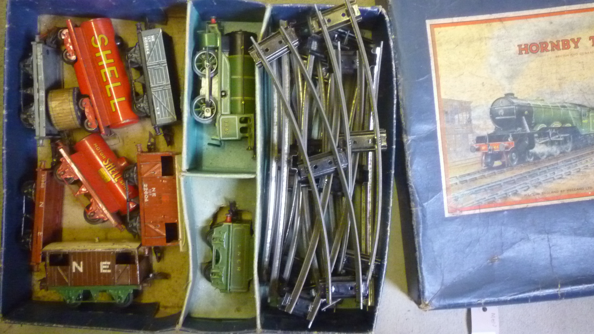 A Hornby No 61 Goods Set with 0-4-0 L.N.E.R. clockwork locomotive and tender and seven items of Image