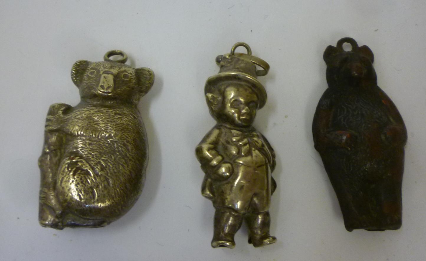 Three silver plated rattles comprising Teddy Bear Image