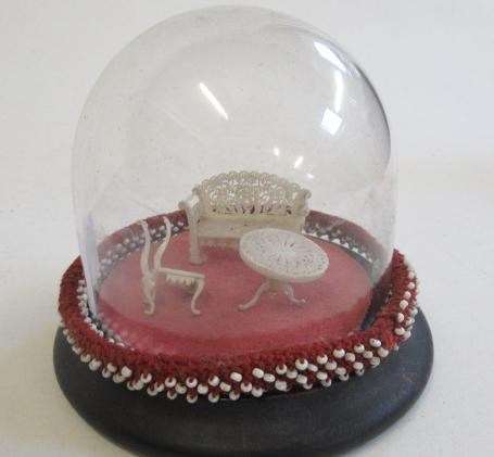 Three pieces of carved and pierced bone dolls house furniture Image