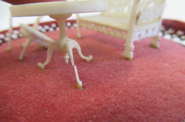 Three pieces of carved and pierced bone dolls house furniture Image