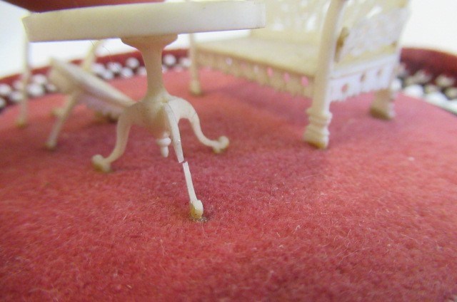 Three pieces of carved and pierced bone dolls house furniture Image