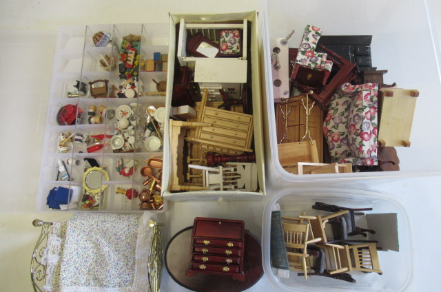 A large quantity of dolls house furniture and equipment Image