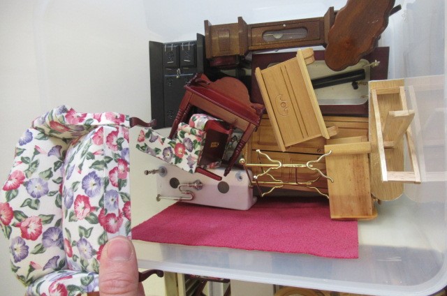 A large quantity of dolls house furniture and equipment Image