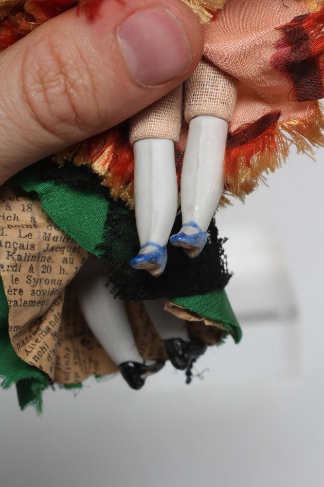 A pair of old lady bisque shoulder head dolls house dolls Image