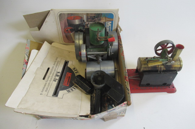 Playworn Mamod steam engines including No.2 stationary engine and steam road roller Image