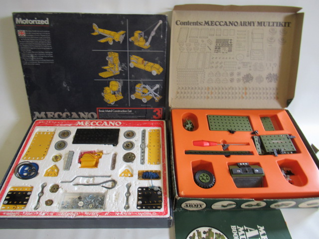 Two late issue Meccano sets comprising No 3 motorised and Army Multikit Set Image