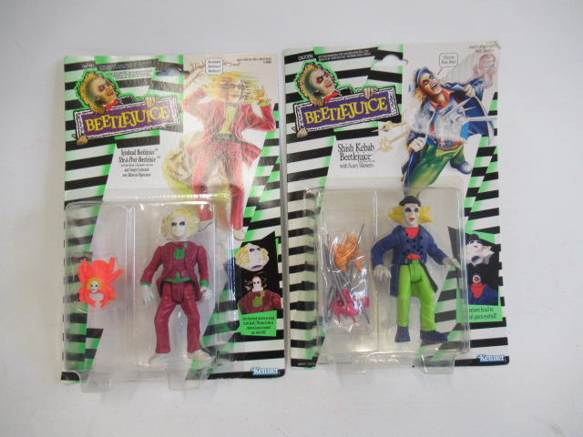 Two Beetlejuice figures comprising Spinhead Beetlejuice and Shish Kebab Beetlejuice in display Image
