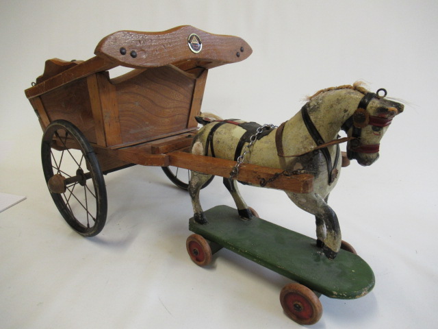 Triang farm tumbrel cart and horse of wood construction Image