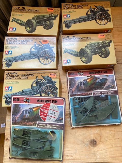 Airfix WW1 tank kits and five Tamiya field gun kits Image