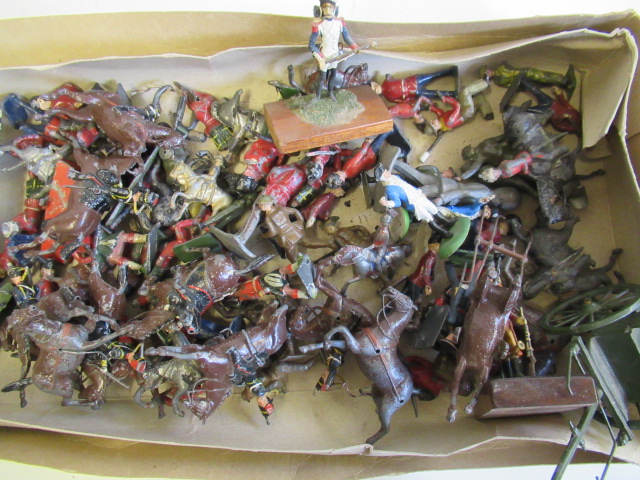 Playworn soldiers by Britains and others including gun carriage Image