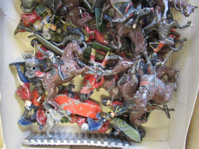 Playworn soldiers by Britains and others including gun carriage Image
