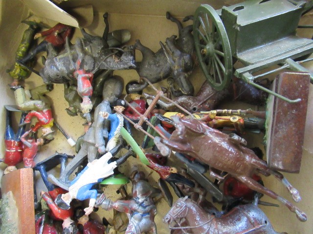 Playworn soldiers by Britains and others including gun carriage Image