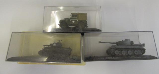 Three diecast army vehicles comprising Sherman tank Image