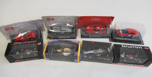 Eight racing car and sports car diecast models including Maserati Image