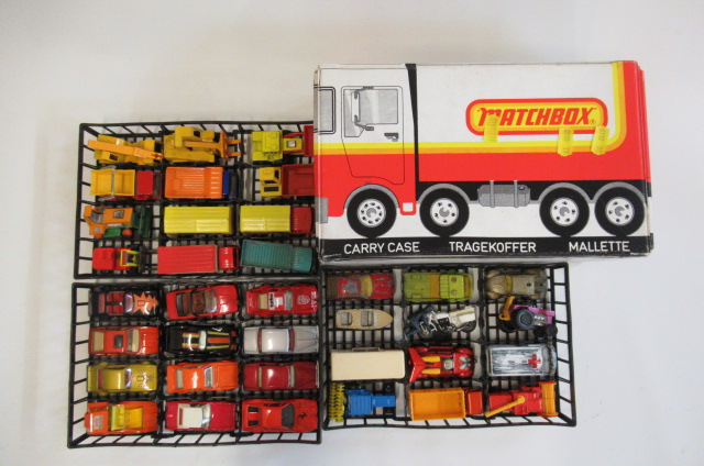 Late Issues Matchbox Carry Case with thirty six Matchbox vehicles from the 1980's catalogue Image