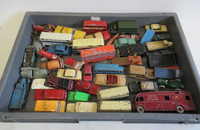 Playworn Dinky vehicles including buses Image