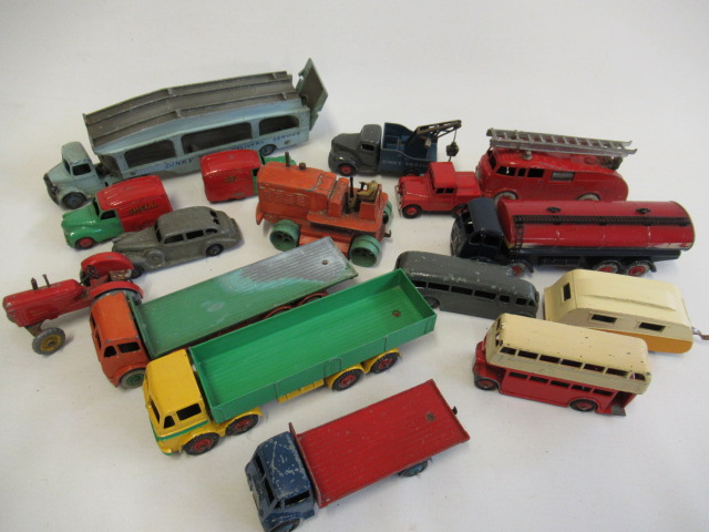 Playworn Dinky vehicles including Foden lorries and tanker Image