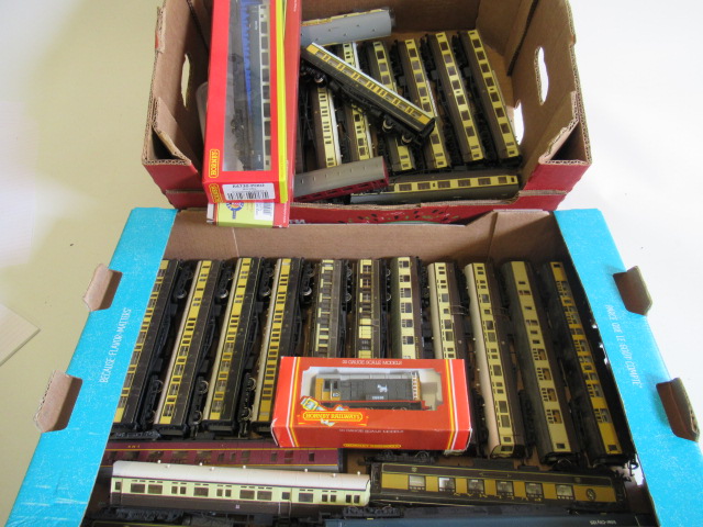 Playworn coaches by Hornby and others including B.R. Intercity Image