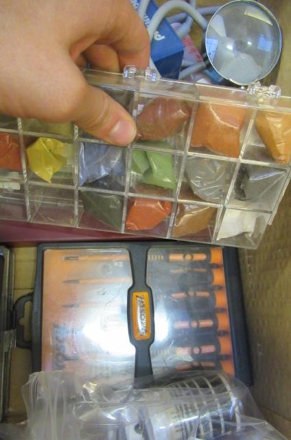 A quantity of railway paints model making tools including knife Image