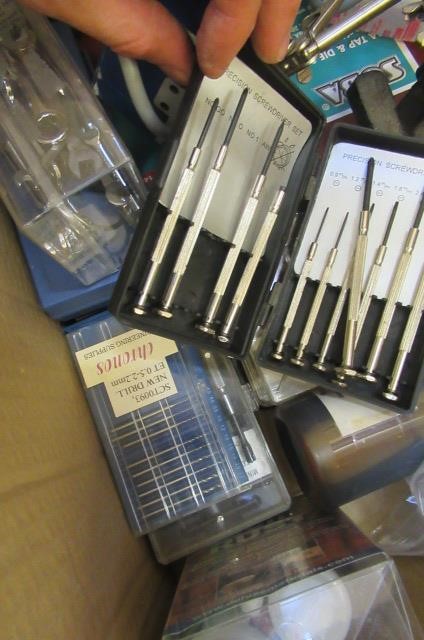 A quantity of railway paints model making tools including knife Image