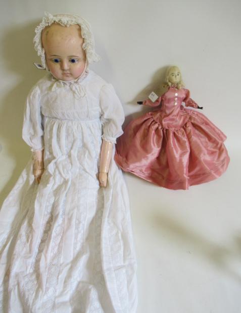 Two antique wax head dolls Image