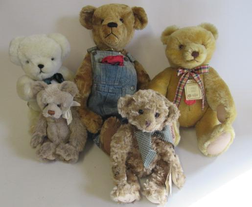 Five Collector's teddy bears Image