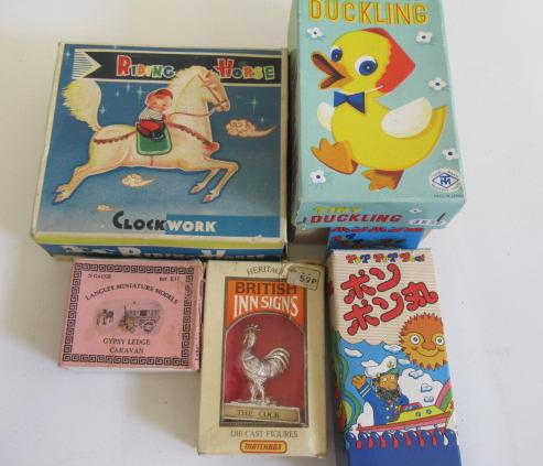 Late Chinese made tin clockwork toys including donkey Image