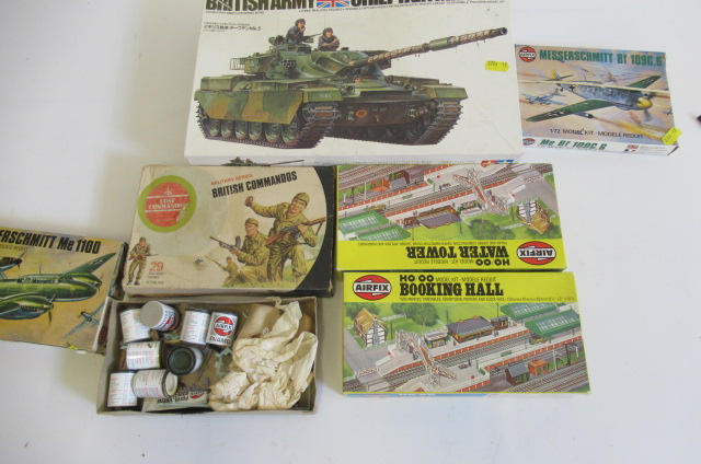 Model kits by Airfix and Tamiya including water tower Image