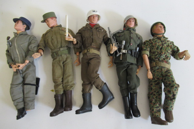 Five early issue Action Man dolls in army dress Image