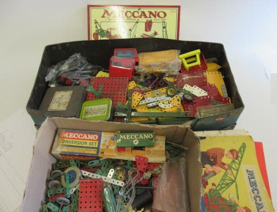 Playworn Meccano parts including Meccano re-issue set Image