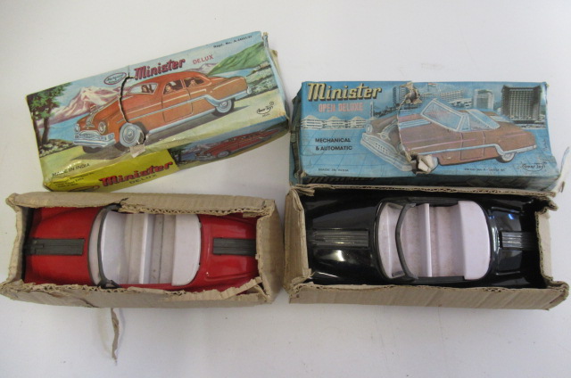 Two Indian made Minister friction tinplate cars Image