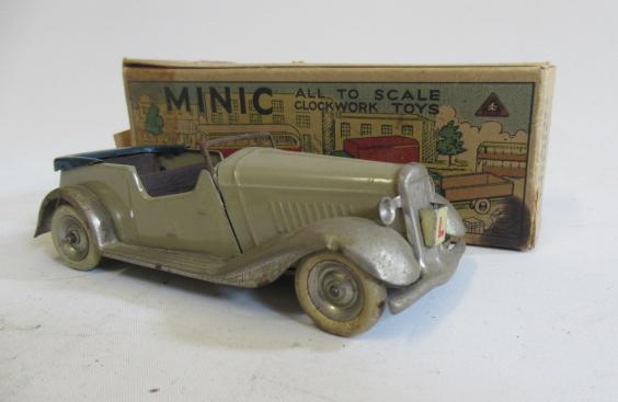 Pre-war Minic Learner Car open sports saloon finished in grey with L plates attached to front and Image