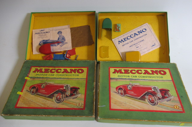 Two Meccano Constructor Car boxes with a few constructor car parts Image