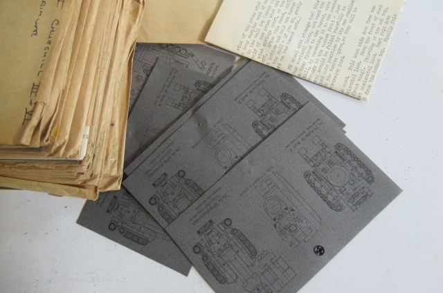 Twenty five military card models printed on plain blue card with typed out instructions Image