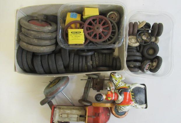 Spare wheels and rubber tyres from Meccano and others Image