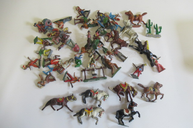 Lead cowboys and indians by Timpo and others including camp fire Image