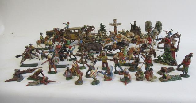 A large quantity of Elastolin North American cowboys and indians including stage coach Image