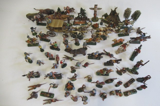 A large quantity of Elastolin North American cowboys and indians including stage coach Image