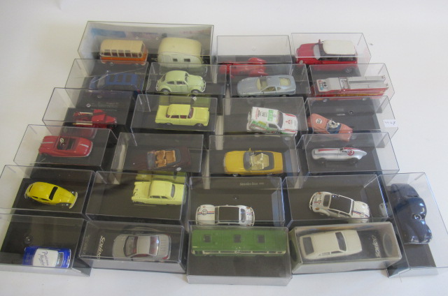Diecast cars by Dinky Atlas and others including V.W. van with caravan Image