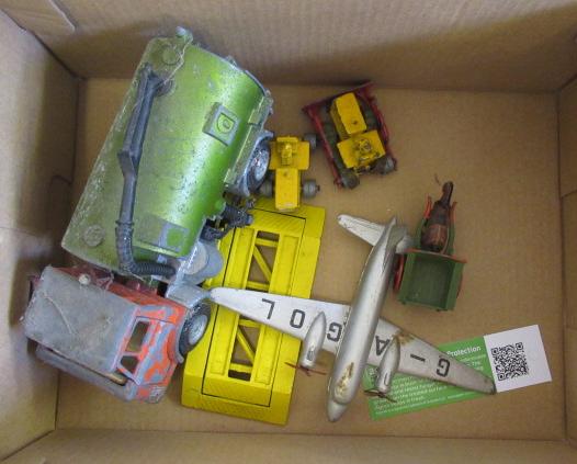 Small quantity of playworn unboxed vehicles including road sweeper and Dinky Viking airliner Image