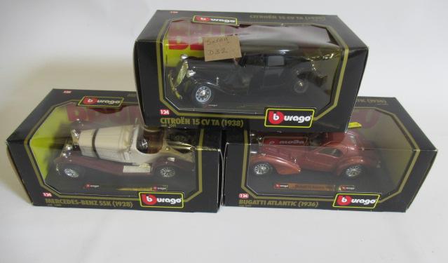 Three Burago 1:24 scale cars comprising Bugatti Atlantic Image