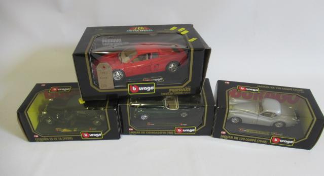 Four Burago cars comprising three 1:24 scale two Jaguar XK120 Image