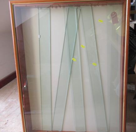 Large wall mounted display cabinet with five glass shelves for model cars or railways Image