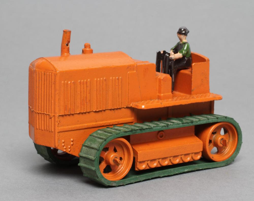 Moko Lesney mechanical tractor finished in orange with green tracks Image