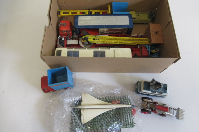 Unboxed playworn Corgi vehicles including Le-France fire engine Image